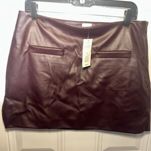 NWT Women's Faux Leather Mini Skirt - A New Day Burgundy‎ Size 12 Side Zipper